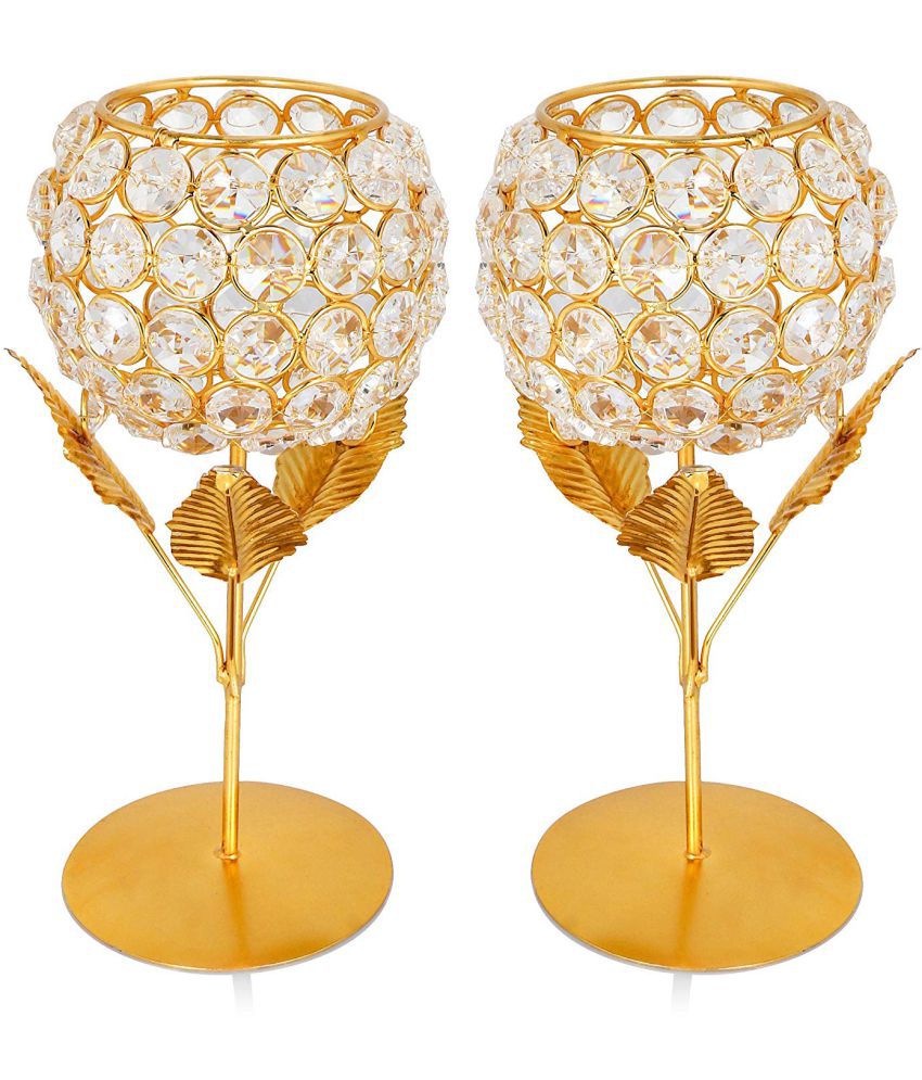     			HOMETALES Gold Table Top Iron Tea Light Holder - Pack of 2