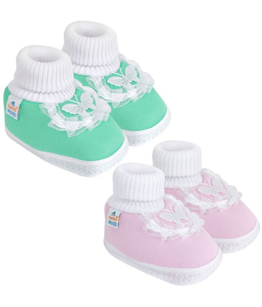     			Neska Moda Baby Girls Set Of 2 Pair Booties for 6 to 9 Months (Pink,Blue) -BT40andBT42