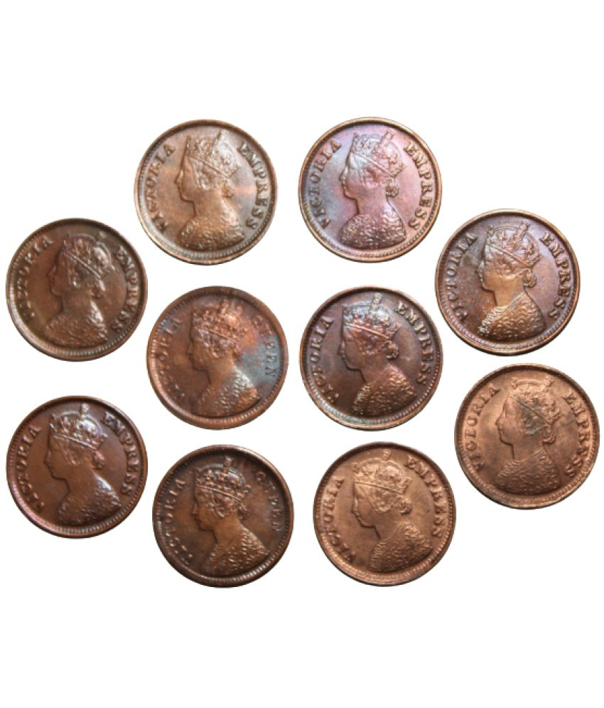     			(Set of 10) 1/2 Pice (Mix Year) British India Pack of 10 Old Fancy Coins