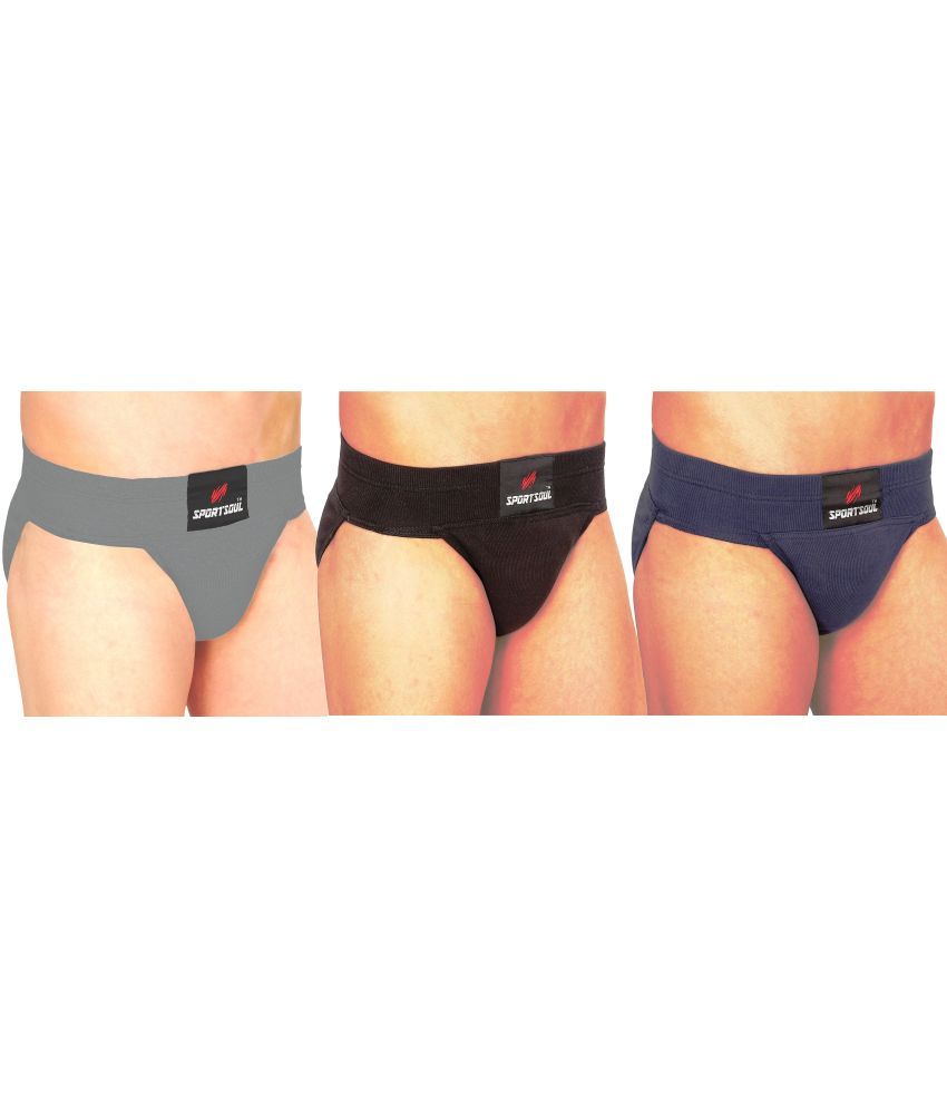     			SportSoul Cotton Gym & Athletic Supporter ( 3 Piece) Colour:Dark Grey ,  Black & Navy Blue  I Size: L