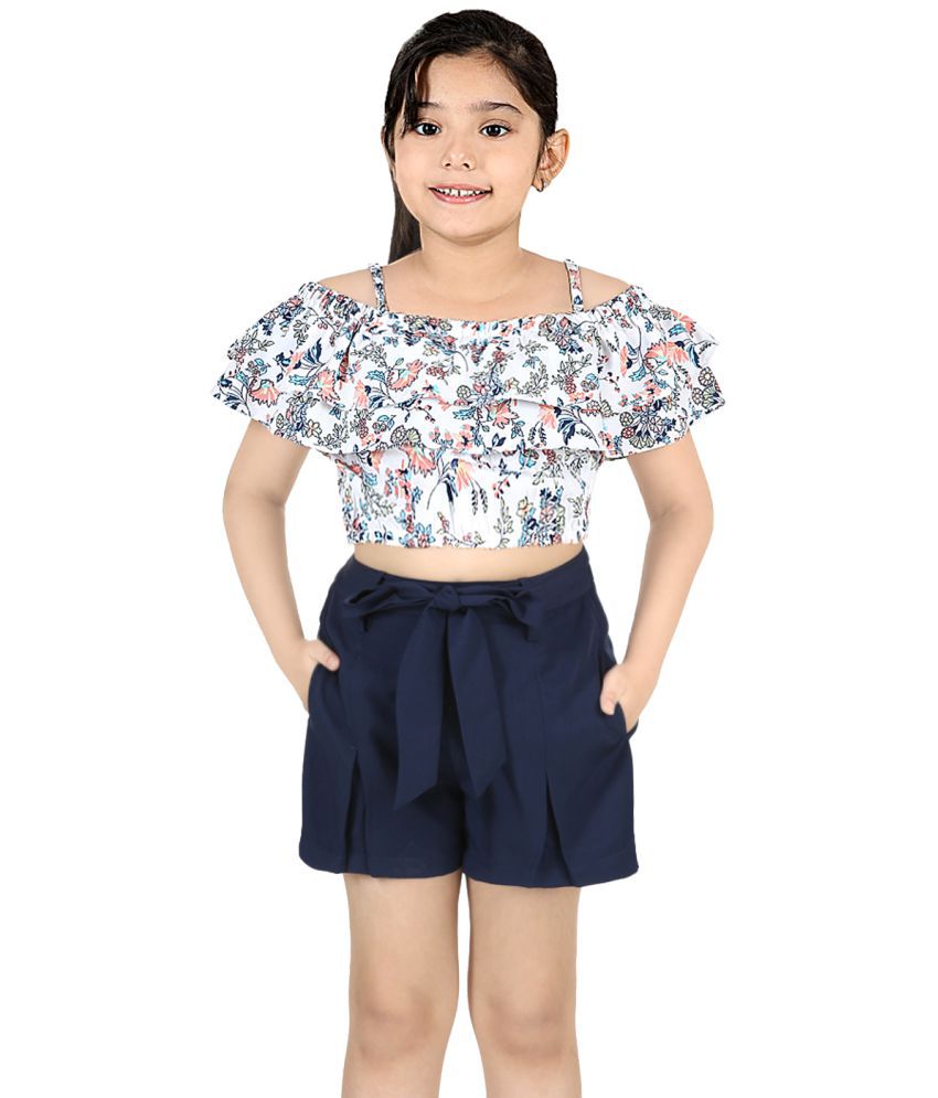     			Naughty Ninos Girls Off-White Printed Top with Navy Blue Short