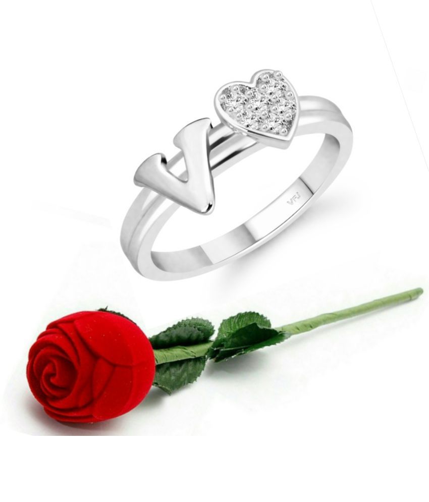     			Valentine Initial '' V '' Letter with heart ring alphabet for women and Girls