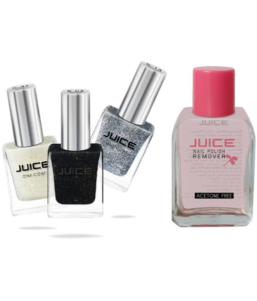     			Juice BLACK,SILVER,WHITE & 1 REMOVER Nail Polish S03,S13,S37 Multi Shimmer Pack of 4 68 mL