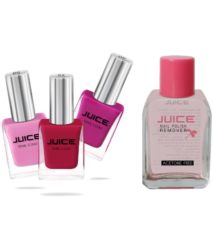     			Juice HOT PINK,MAROON,BABY PINK & REMOVER Nail Polish 05,52,60 Multi Glossy Pack of 4 68 mL