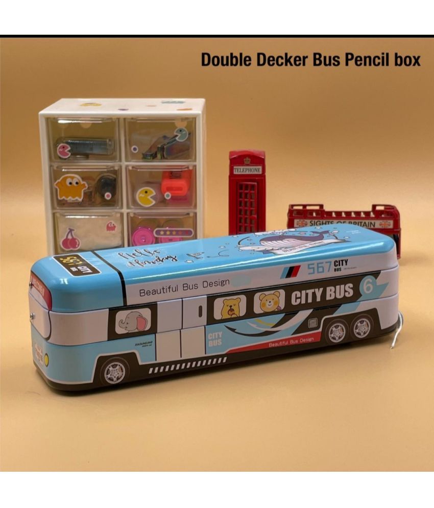 KIVYA School Bus Shaped Pencil Box for Kids with Wheels and Sharpener