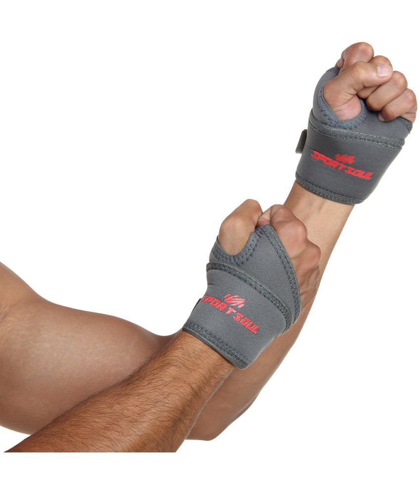     			SportSoul Wrist Support with Thumb Wrap  (Free Size, Grey) - 1 Pair