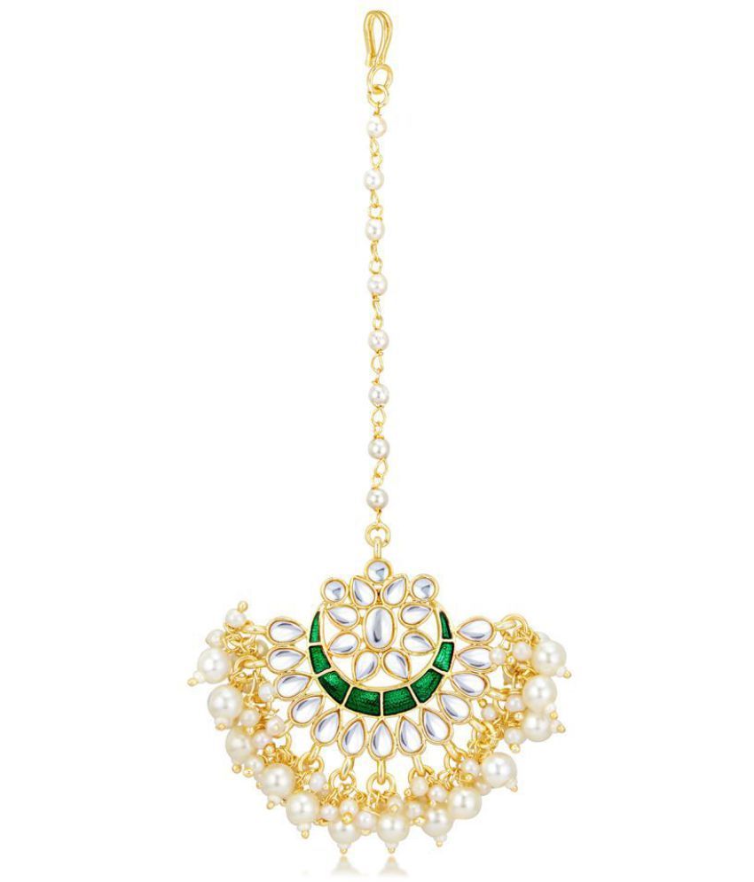     			Sukkhi Gorgeous Kundan Gold Plated Meenakari Pearl Maangtikka for Women