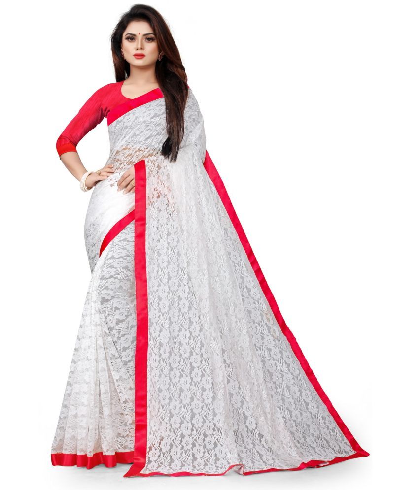     			vanraj White Net Saree -