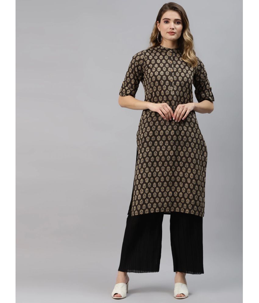     			Divena Black Cotton Straight Kurti - Single