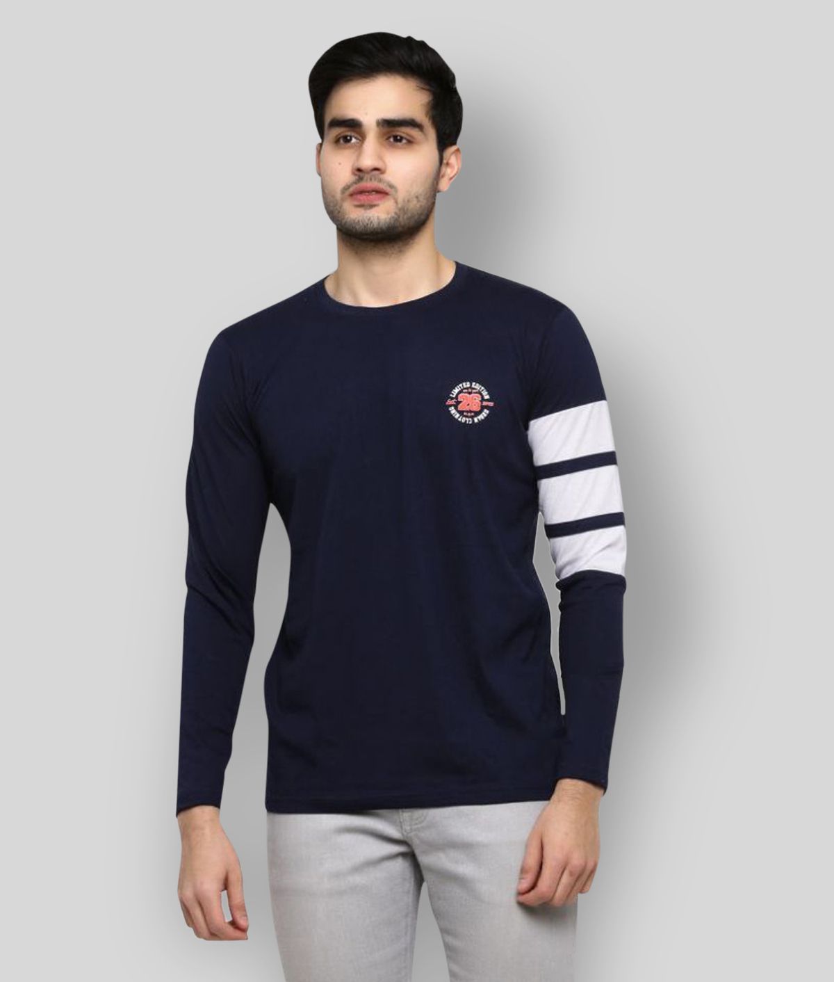     			GENTINO - Navy Blue Cotton Blend Regular Fit Men's T-Shirt ( Pack of 1 )