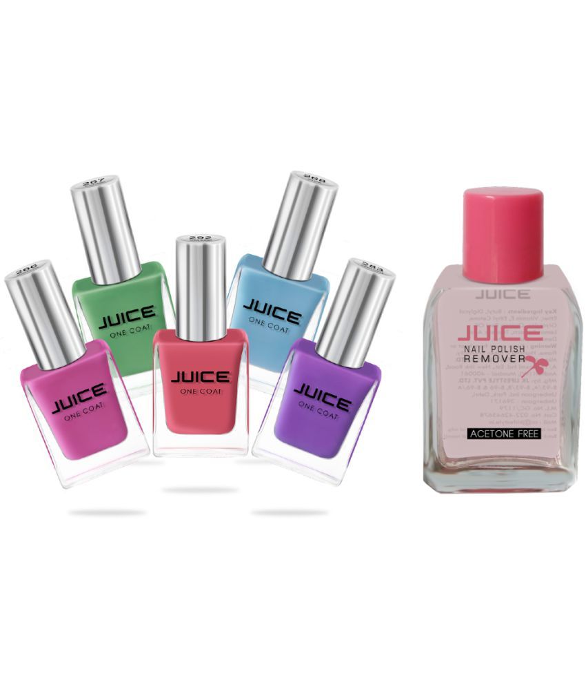     			Juice REMOVER & MULTICOLOUR Nail Polish 267,268,283,292,266 Multi Glossy Pack of 6 90 mL