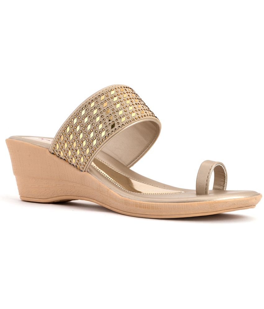     			KHADIM Beige Wedges Heels