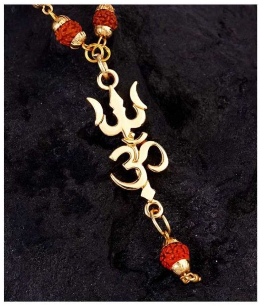     			Lord Shiv Trishul Om With Puchmukhi Rudraksha Mala Gold-plated Plated Wood Chain Gold-plated Brass, Wood For Man Boys & Girls