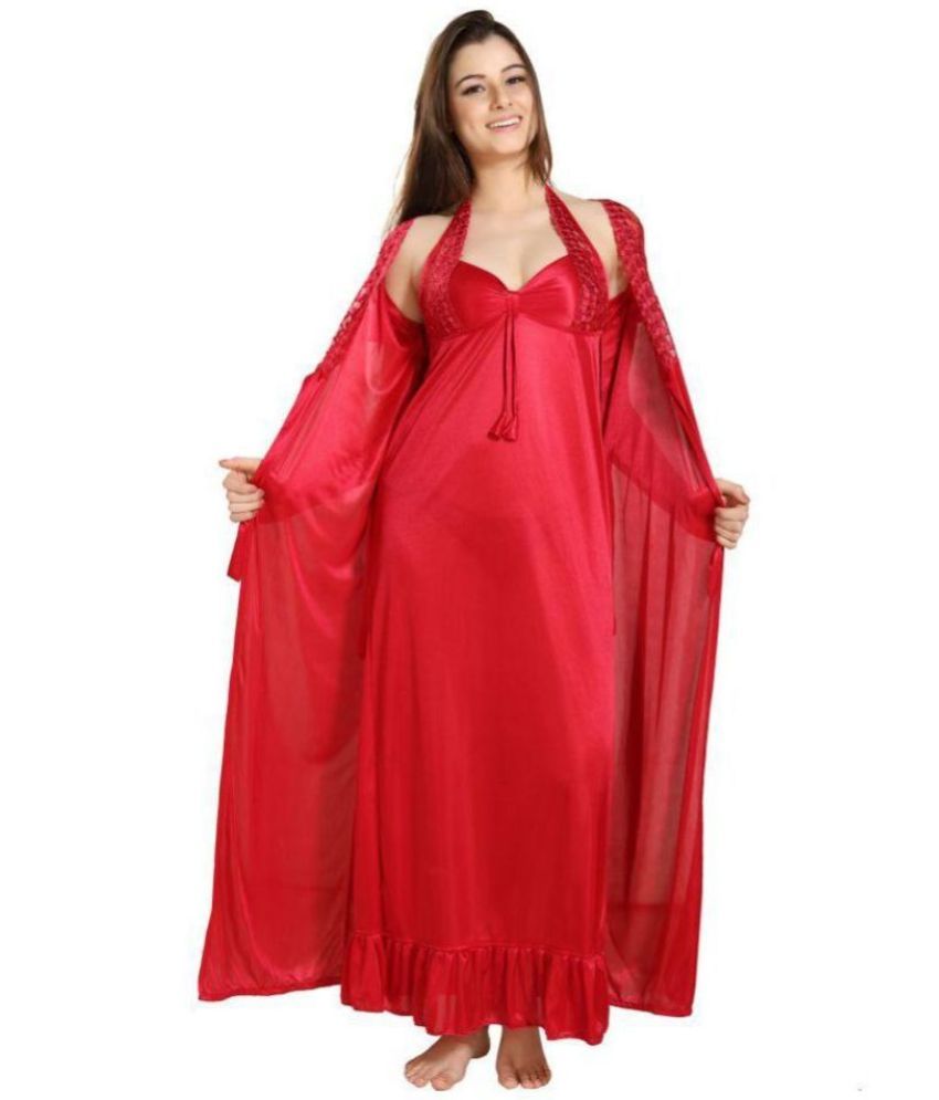     			Romaisa Satin Nighty & Night Gowns - Red Single