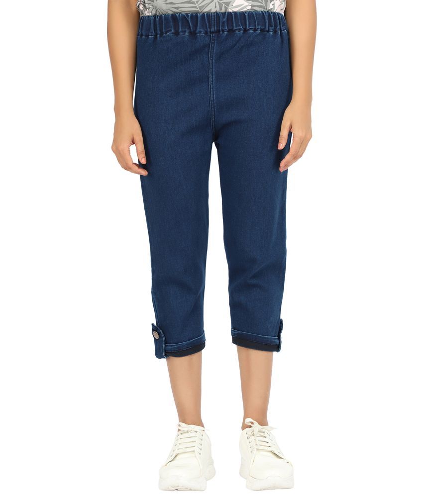     			AngelFab Blue Cotton Solid Capri - Single