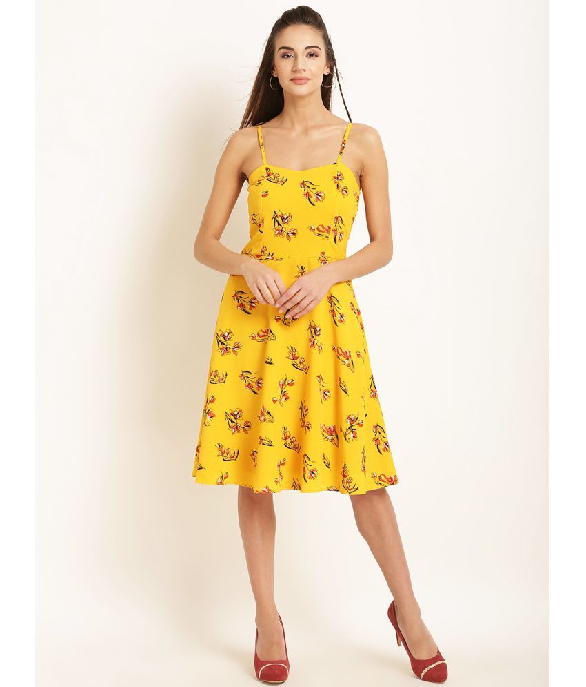     			Rare Polyester Yellow Fit And Flare Dress - Single