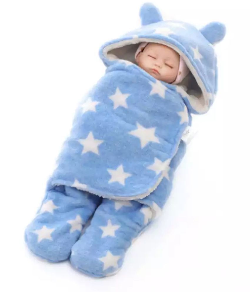 Brandonn - Blue Flannel Hooded Baby Blanket ( Pack of 1 )