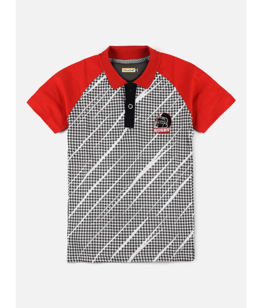 HELLCAT Polo Collar Neck Half Sleeve Cut & Sew Printed Tshirt for Boys