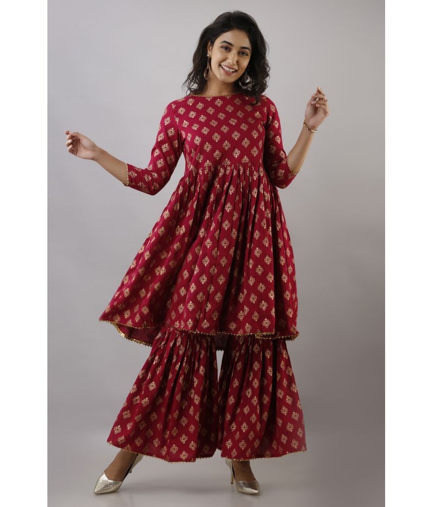     			WIMIN Rayon Kurti With Sharara And Gharara - Stitched Suit Single