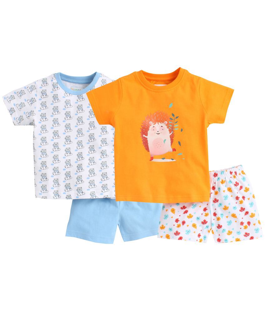     			BUMZEE Blue & Orange Baby Boys T-Shirt & Shorts Set Pack of 2 Age - 12-18 Months