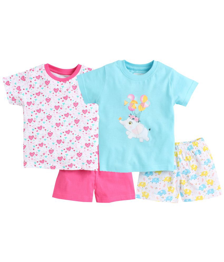     			BUMZEE Blue & Pink Girls T-Shirt & Shorts Set Pack of 2 Age - 2-3 Years