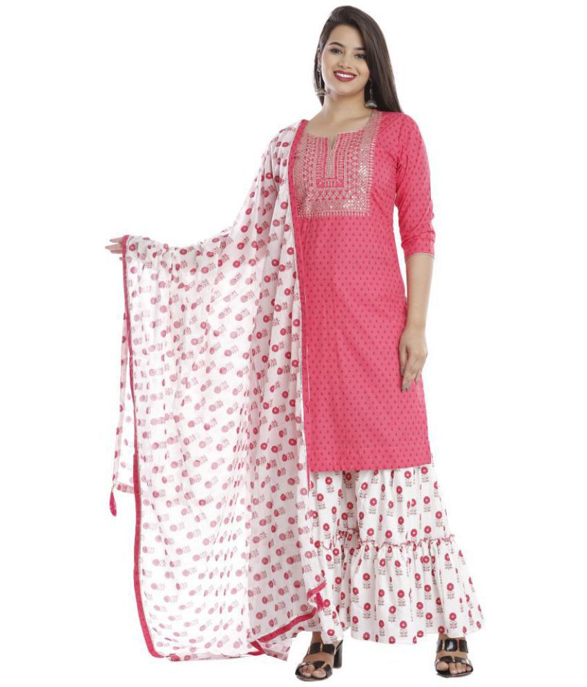     			HIGHLIGHT FASHION EXPORT - Pink Straight Cotton Women's Stitched Salwar Suit ( Pack of 1 )