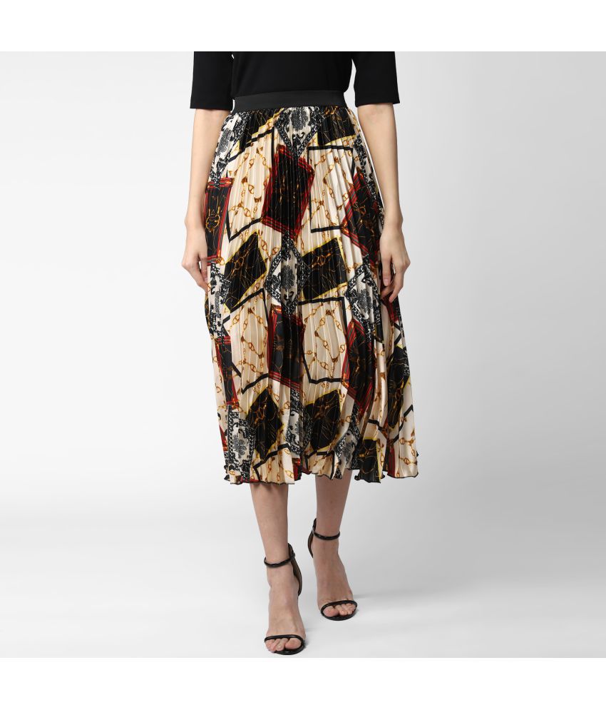 StyleStone Satin Pleated Skirt - Beige Single