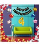 Blooms Event 1 Set Happy Birthday Banner     Black Color ,  1 Gold ,1 Silver ,1 Red ,1 Royal Blue ,1 Pink & 1 Rose Gold Star shape Foil Balloons, 30 HD Metallic Gold , Silver & Red Balloons ,4 No. Foil Number Golden