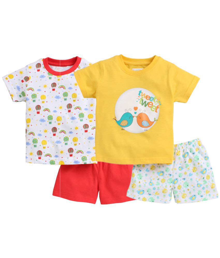     			BUMZEE Red & Yellow Girls T-Shirt & Shorts Set Pack of 2 Age - 3-4 Years