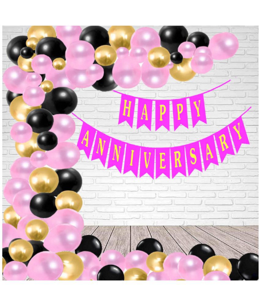     			Blooms Event   1 Pcs Happy Anniversary Banner (Pink) + 50 pcs HD Metallic Balloons (Pink, Black & Gold) with Ribbon included.