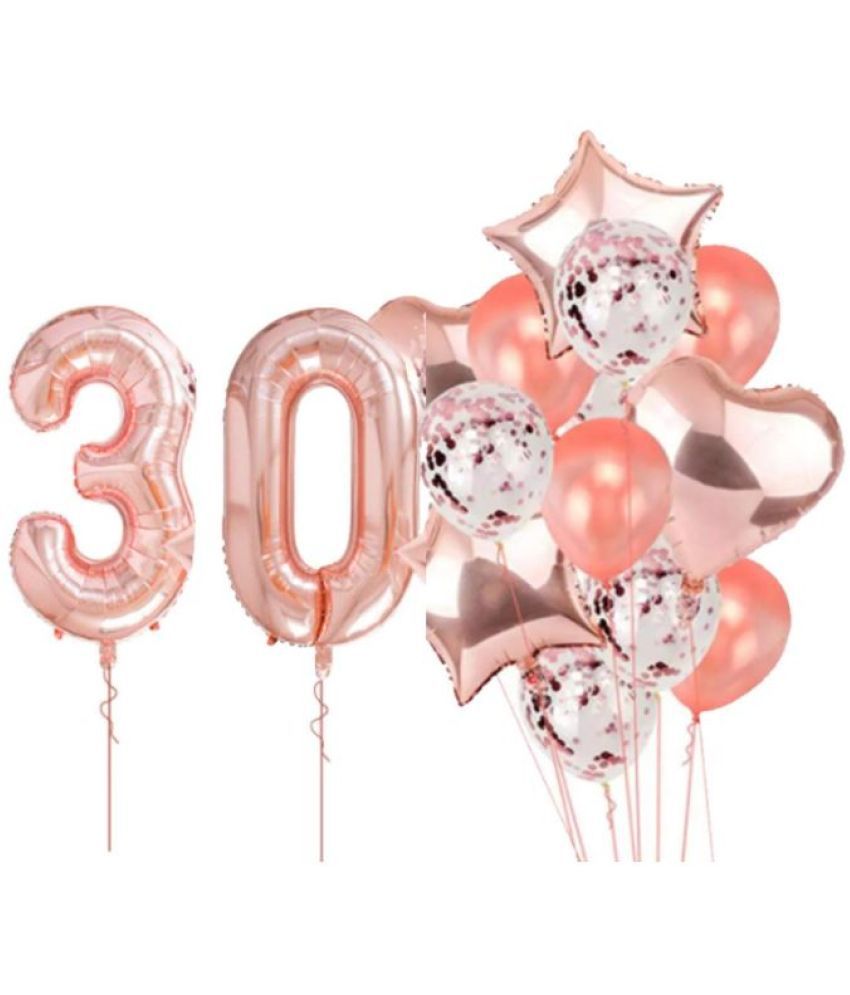     			Blooms Event Rose Gold special 30 No. rose gold foil 2 pcs of rosegold Heart foil, 2pcs of rosegold Star Foil ,5pcs Confetti Balloon , & 5pcs rosegold Latex Balloon