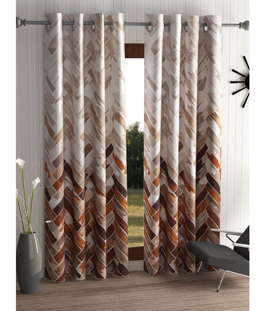 Home Sizzler Set of 2 Window Semi-Transparent Eyelet Polyester Brown Curtains ( 153 x 116 cm )