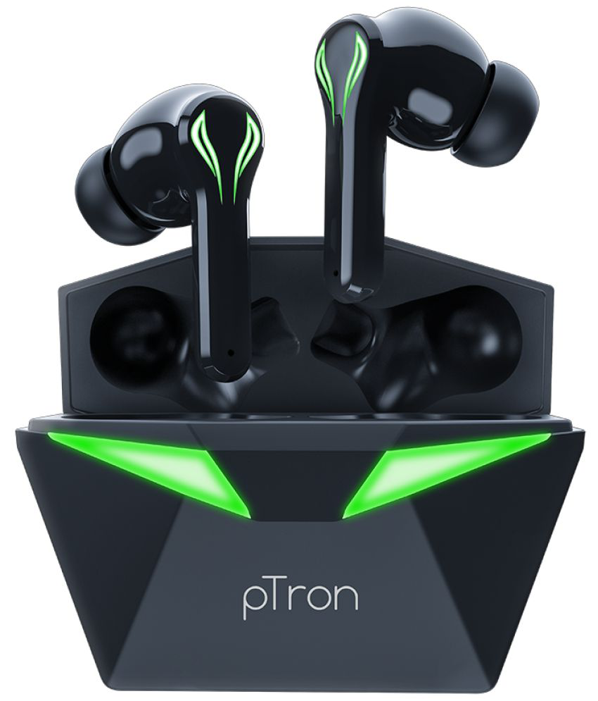 pTron Bassbuds Jade Ear Buds Wireless With Mic Headphones/Earphones Black