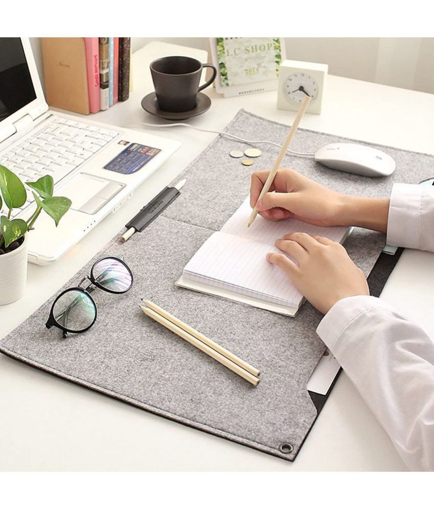     			House of Quirk Laptop Keyboard Mouse Felt Pad with Paper and Pen Pocket for Desktops (Grey)
