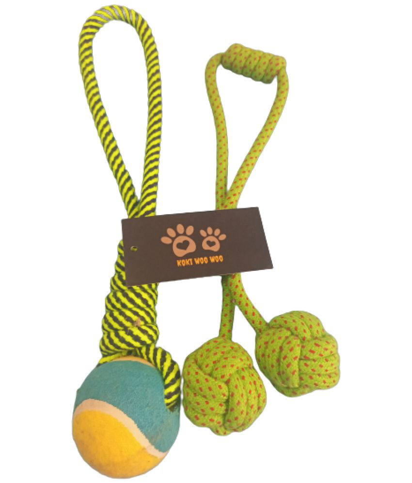     			KOKIWOOWOO Rope Toy Handle Ball & Rope Ball  Set of  2