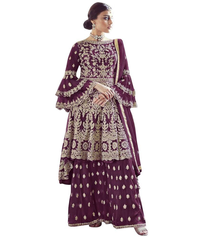 Miss Ethnik Purple Net Anarkali Semi-Stitched Suit - Single