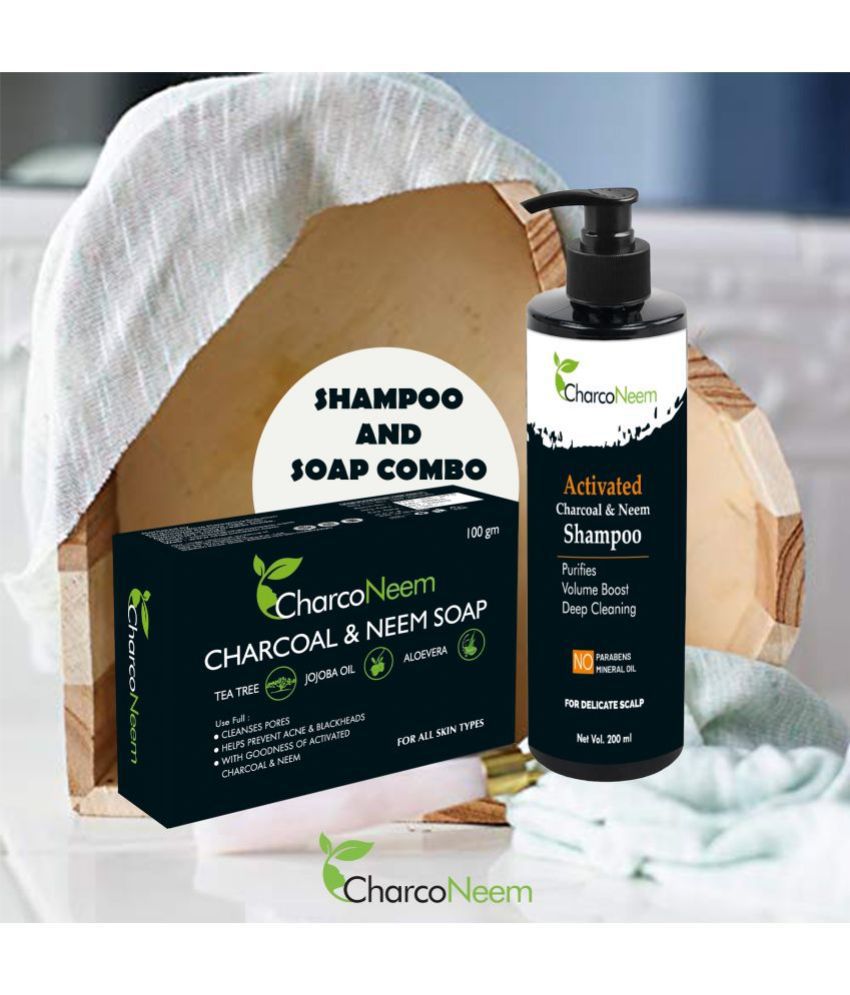 CharcoNeem Charcoal & Neem Soap With Charcoal Shampoo 200 ML Soap 200 g