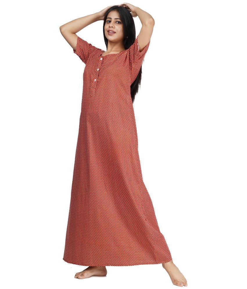     			Favnic Cotton Nighty & Night Gowns - Orange