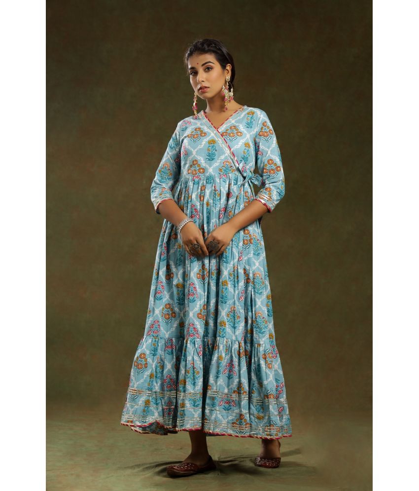     			WIMIN Blue Cotton Angrakha Kurti - Single