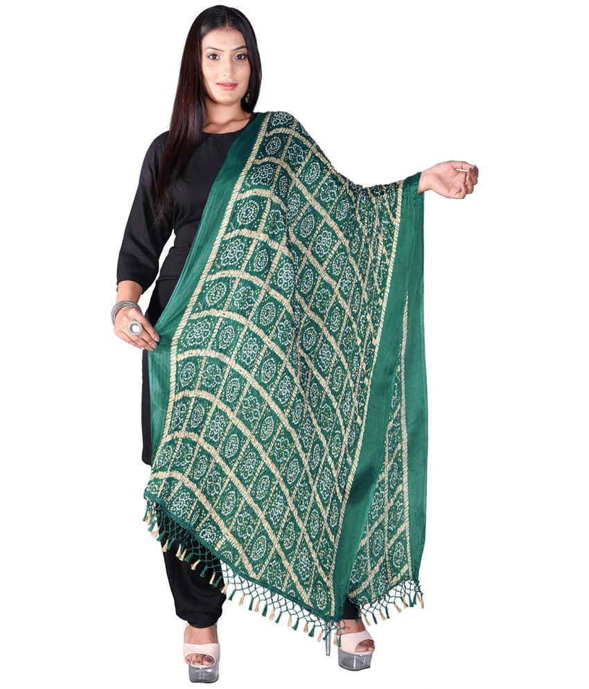     			Apratim Green Silk Bandhej Dupatta - Single