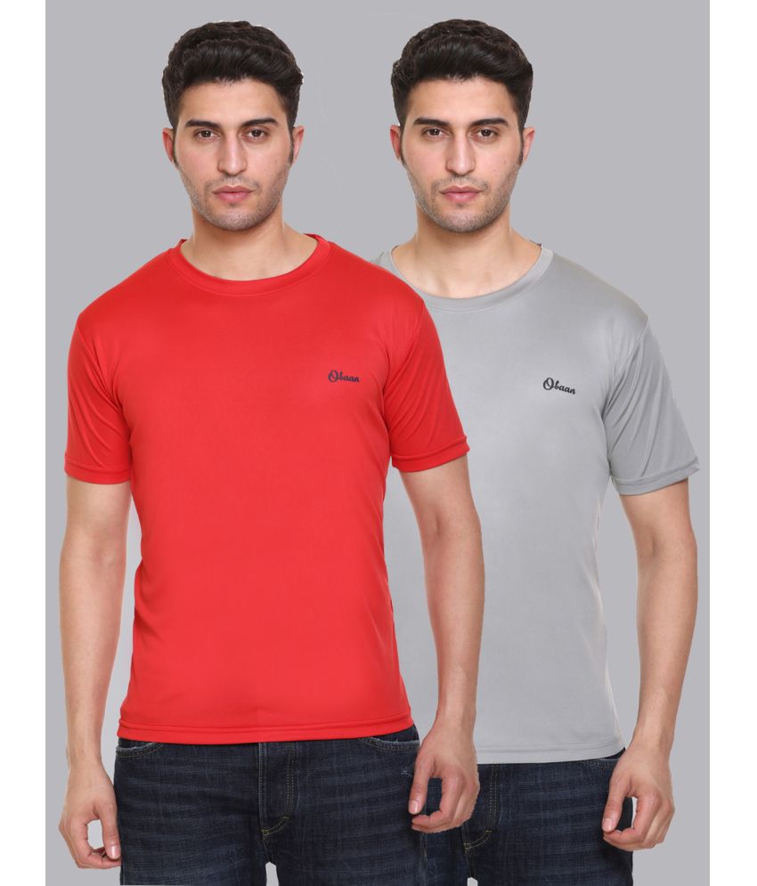     			OBAAN Men Solids Round Half Sleeve Red Regular Fit T-Shirt