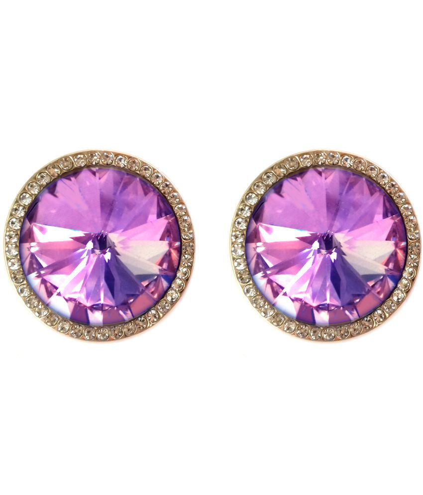 Purple Colour Round Shape Crystal Stone Stud Earrings for Women & Girls