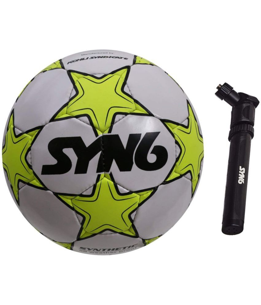 SYN6 Match Football with Pump, 1.25mm PU Material with Lamination (Green Star), Size 5