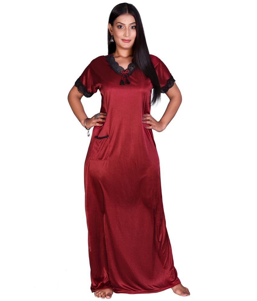     			Apratim Satin Nighty & Night Gowns - Maroon Single