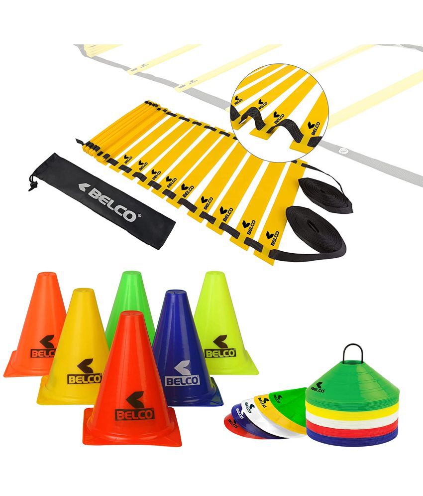     			BELCO SPORTS 6 Inch Cones Pack 10,20 Space Markers and 4 Meter Ladder with Pushup Stand Agility Combos
