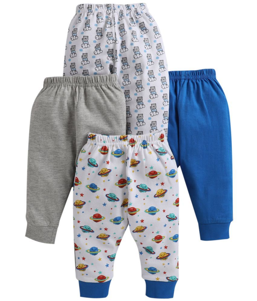BUMZEE Blue & Grey Full Length Pajamas For Boys Pack Of 4 Age - 3-6 Months