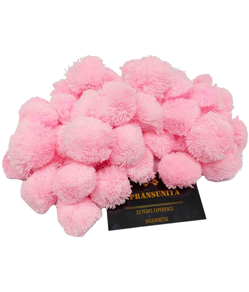     			PRANSUNITA Original Pom Pom Wool Balls, Big Size -35 mm (3.5 cm) Used in Jewellery & Toran Making, Macrame Art, Decorations, Dresses, School Projects, etc, Pack of 50 pcs- Color - Pink