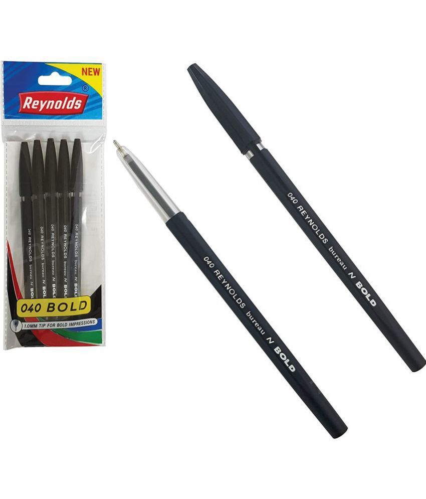 Reynolds 040 BOLD BALL POINT PEN BLACK 1.0MM SET OF 5 Ball Pen (PACK OF ...