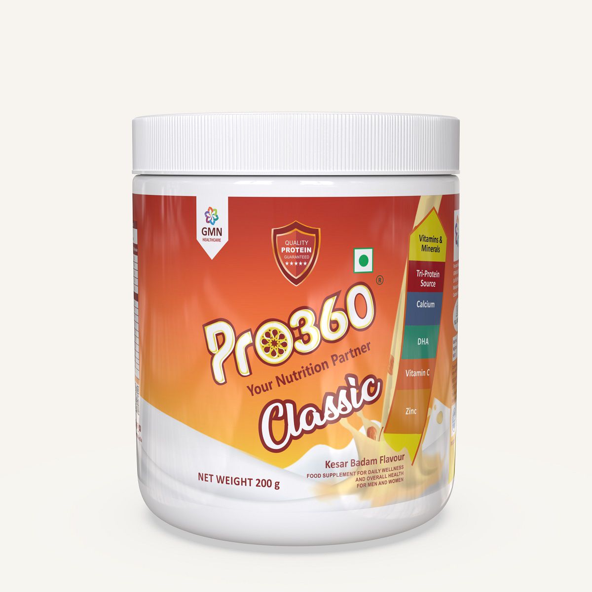     			PRO360 Classic Protein Kesar Badam Nutrition Drink Powder 200 gm