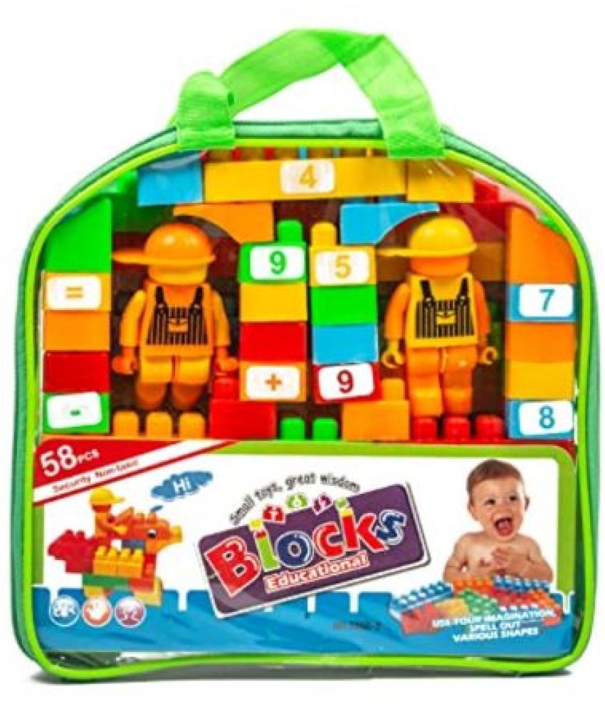 Tzoo Building Block Set, My Happy House Home Building Blocks, 58 Pcs Big Size Blocks, Educational Learning Toy Made in India for Kids â3 Years and up Old Girls & Boys- Multicolor